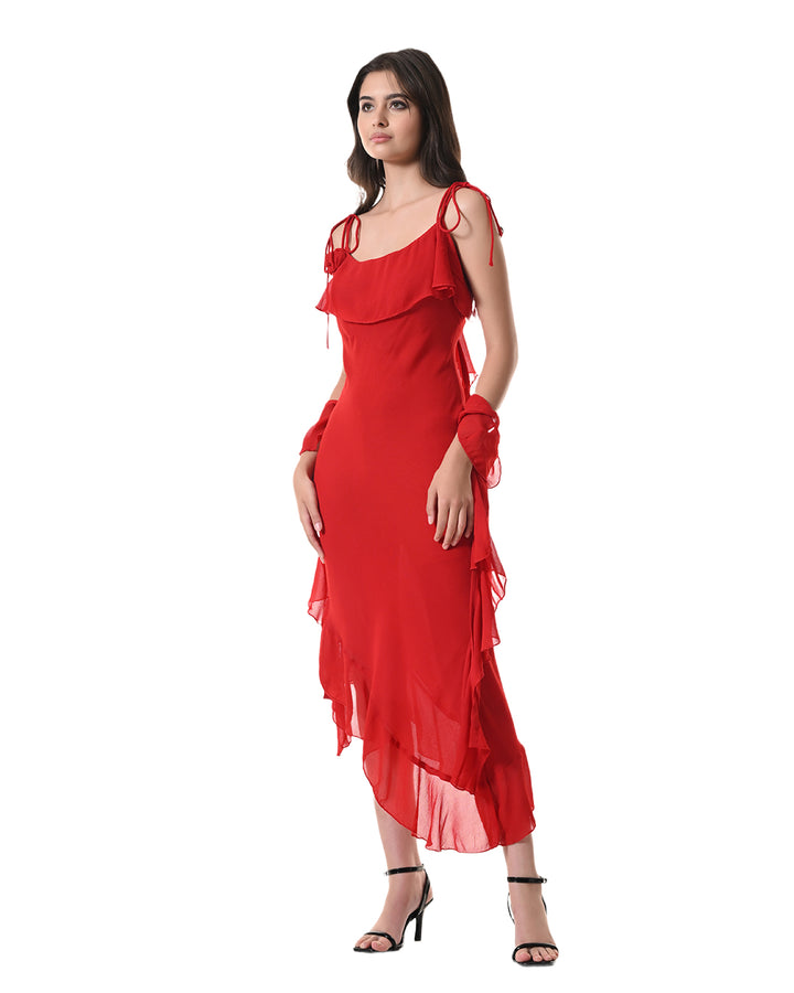 Celeste Red Georgette Western Dress