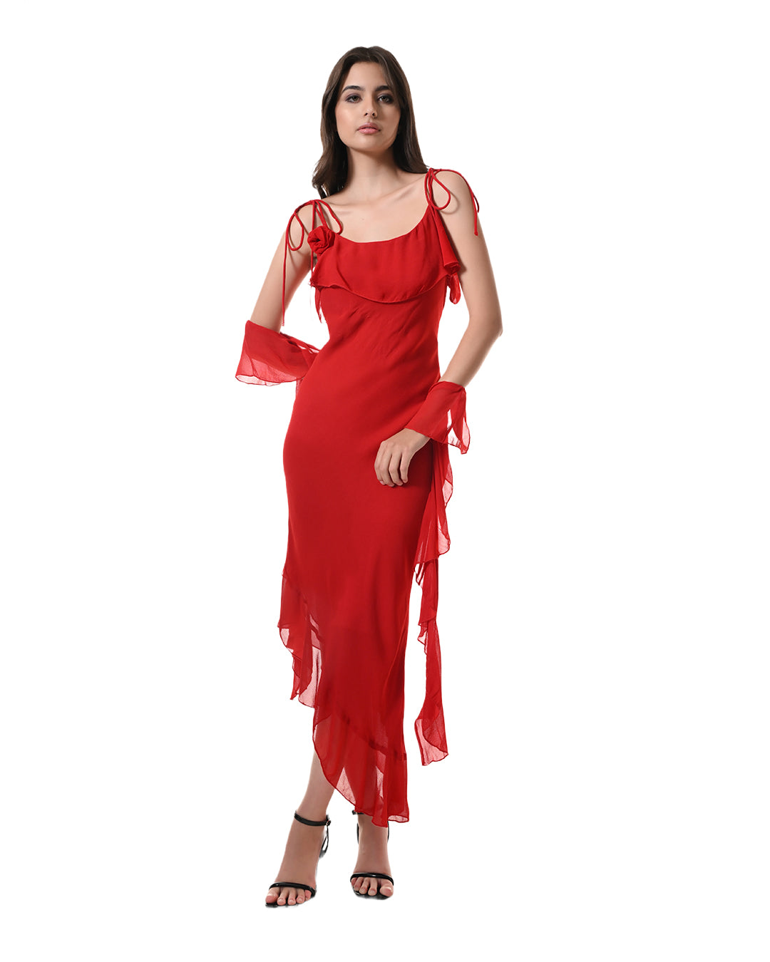 Celeste Red Georgette Western Dress