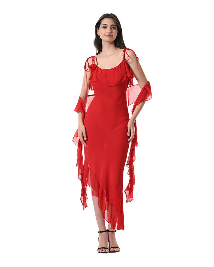Celeste Red Georgette Western Dress