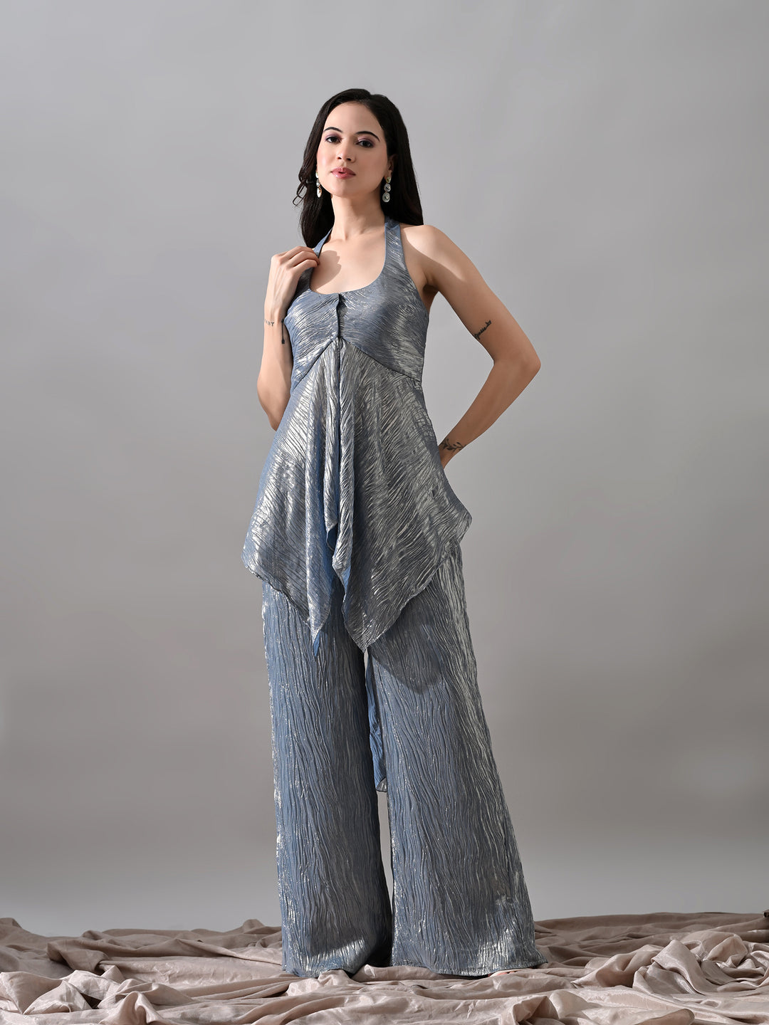 Neev Georgette Indo-Western Sharara Set (Blue)