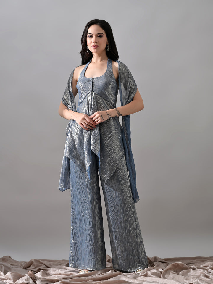 Neev Georgette Indo-Western Sharara Set (Blue)