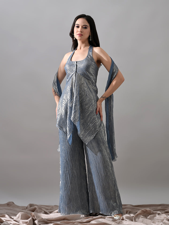 Neev Georgette Indo-Western Sharara Set (Blue)