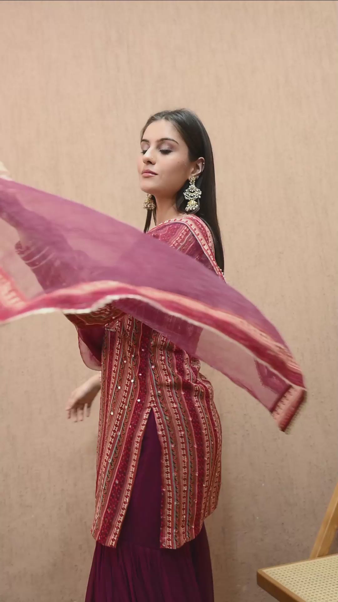 Alina Straight Fit Georgette Sharara Set (Wine)